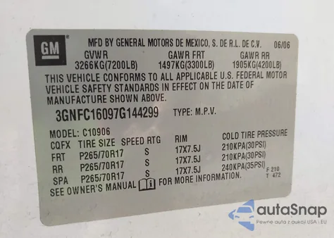 2007 Chevrolet Suburban 1500 Lt from USA, damaged, VIN 3GNFC16097G144299